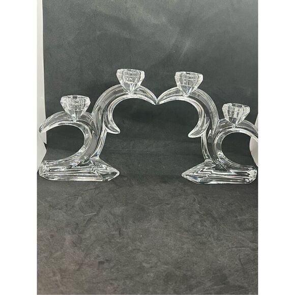 Set Of 2 VTG Rattenberg Bleikristall Lead Crystal Double Candle Stick Holders - Picture 1 of 16